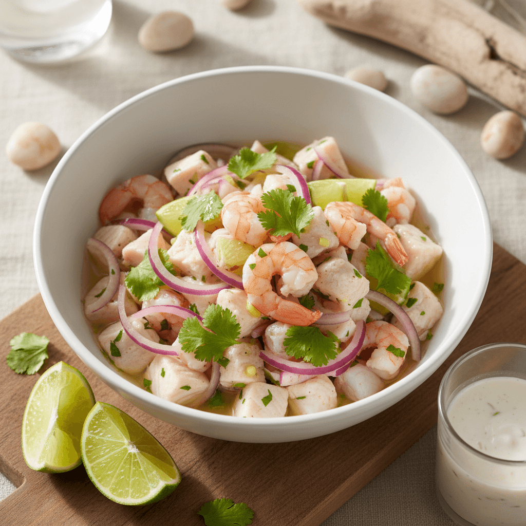 Ceviche plate with ocean view